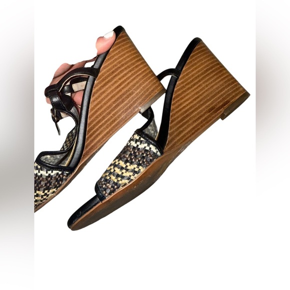Cole Haan Black and Brown Woven Wedge Sandals - Picture 6 of 6